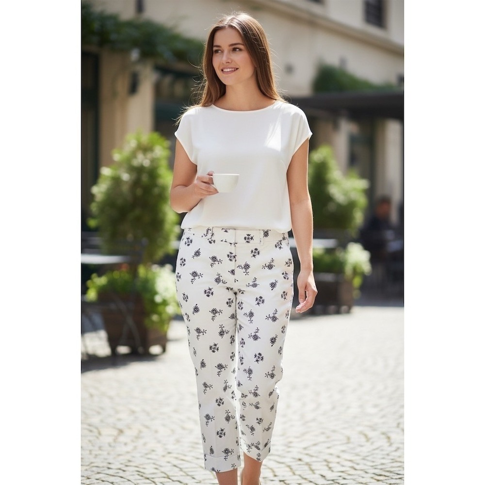 Ann Taylor LOFT Marisa Pants Womens 12P‎ White Black Floral Cropped Slim flaw